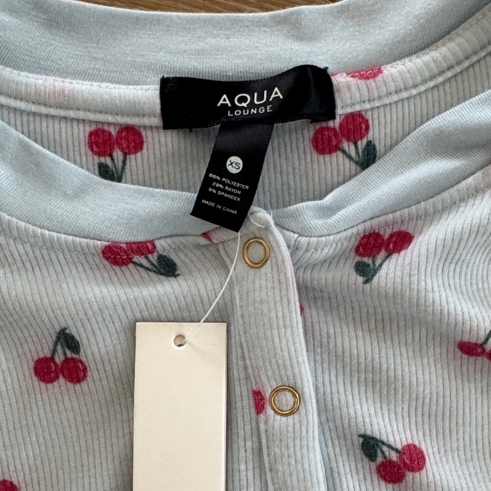 NWT Aqua Light Blue Cherry Print Kids Pajama Set - Picture 3 of 5